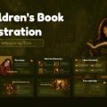 Children's Book Illustration Template - grid preview of 10 enchanted forest slides with lanterns and storybook design