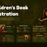 Children's Book Illustration Template - grid preview of 10 enchanted forest slides with lanterns and storybook design