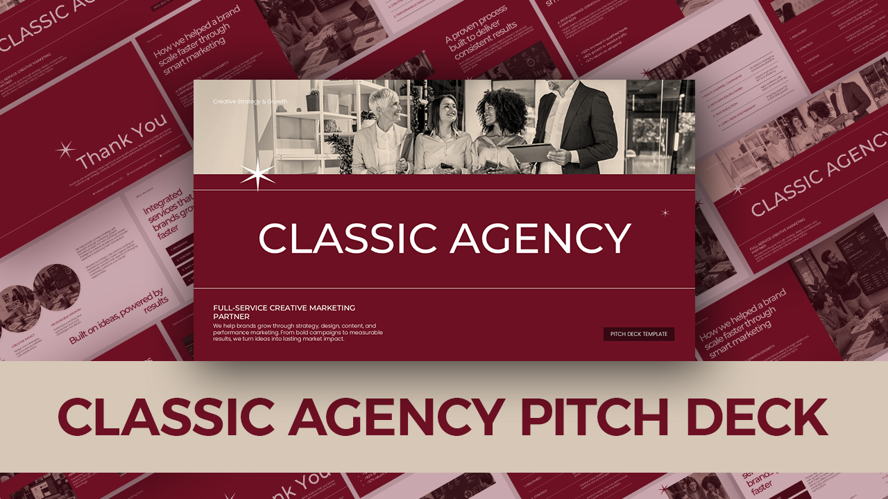 Classic Agency Pitch Deck Template - Cover slide with team photo