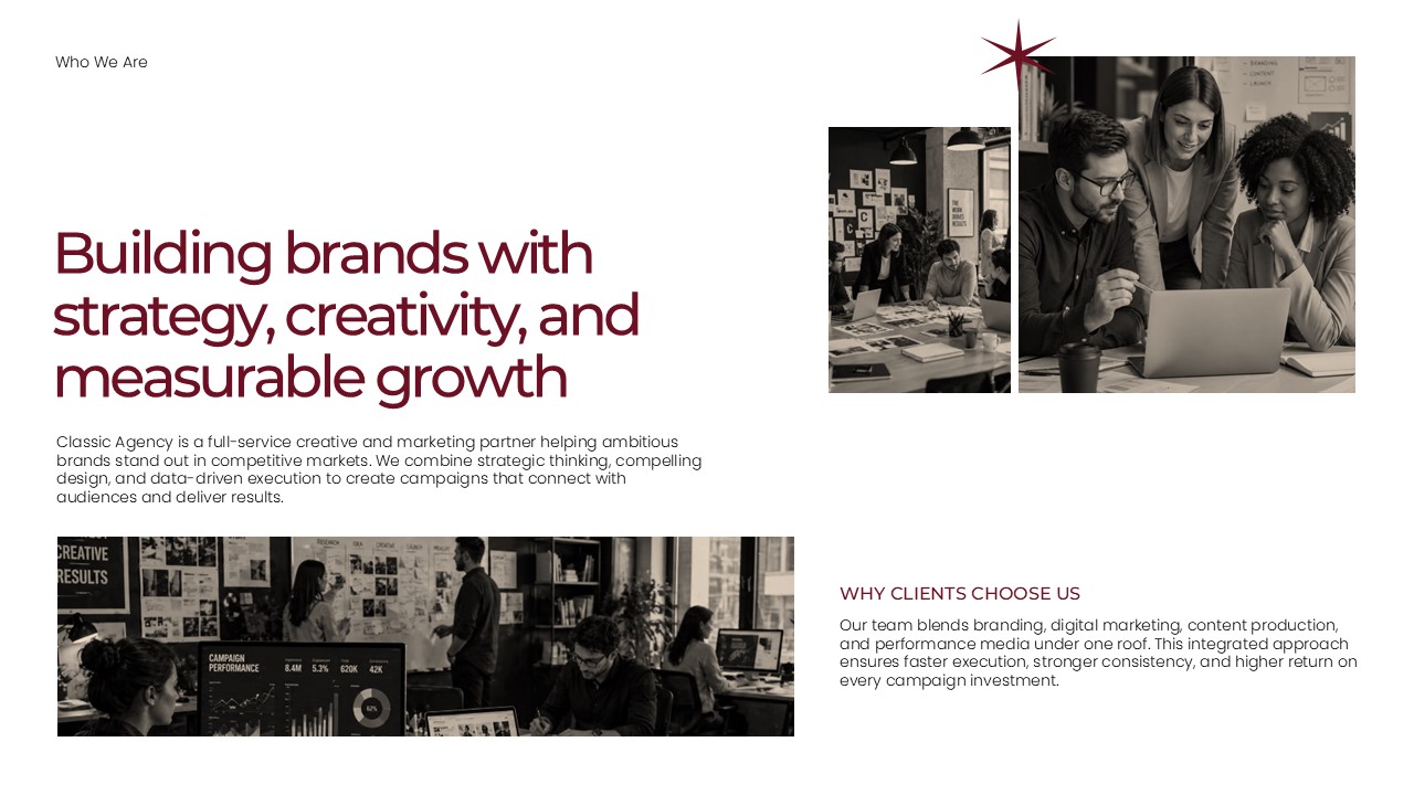 Agency Who We Are Slide - Building brands with strategy and creativity