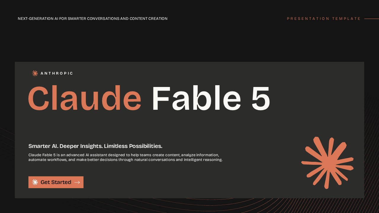 Claude Fable 5 Template - Cover slide to launch your AI product presentation with impact