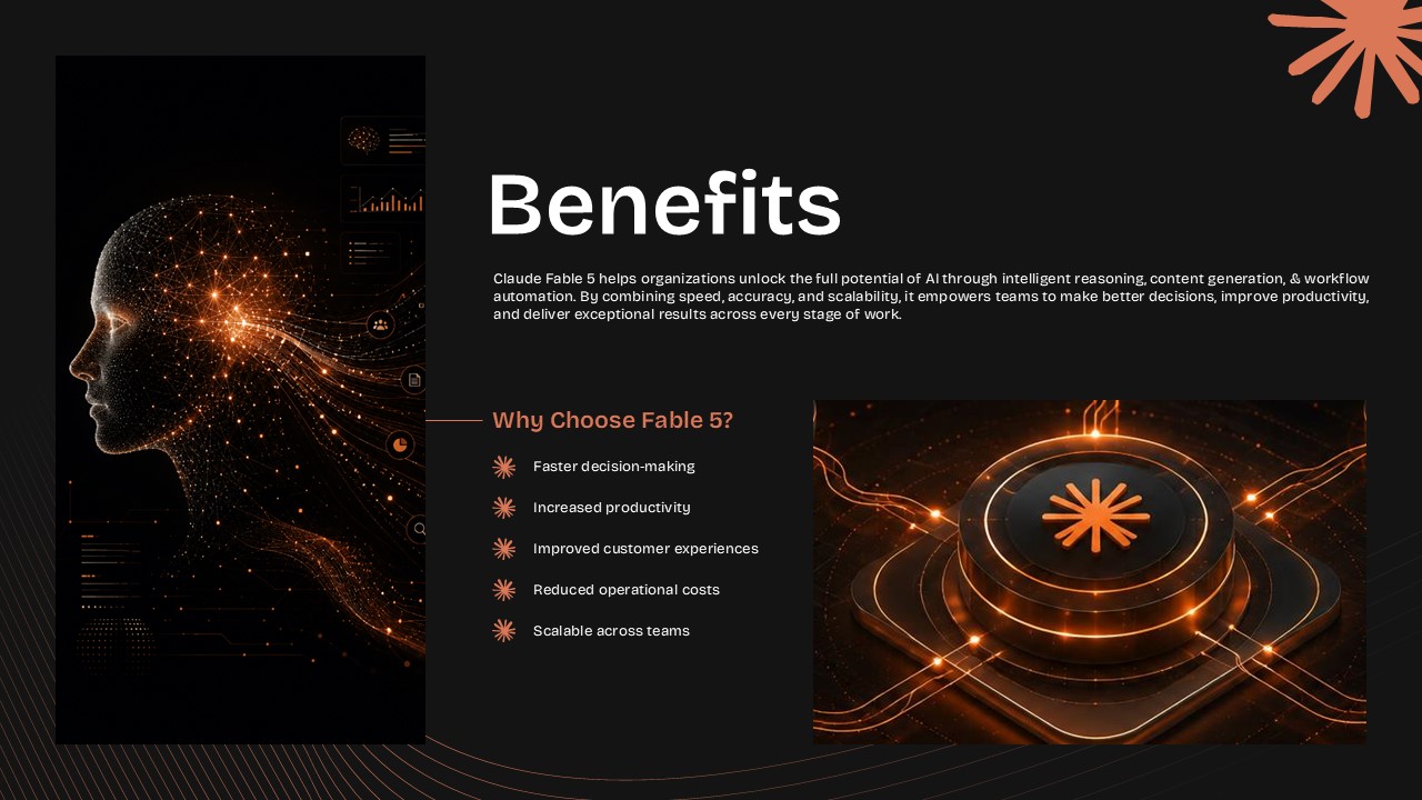 Claude Fable 5 Template - Key features slide to highlight your AI product's core strengths