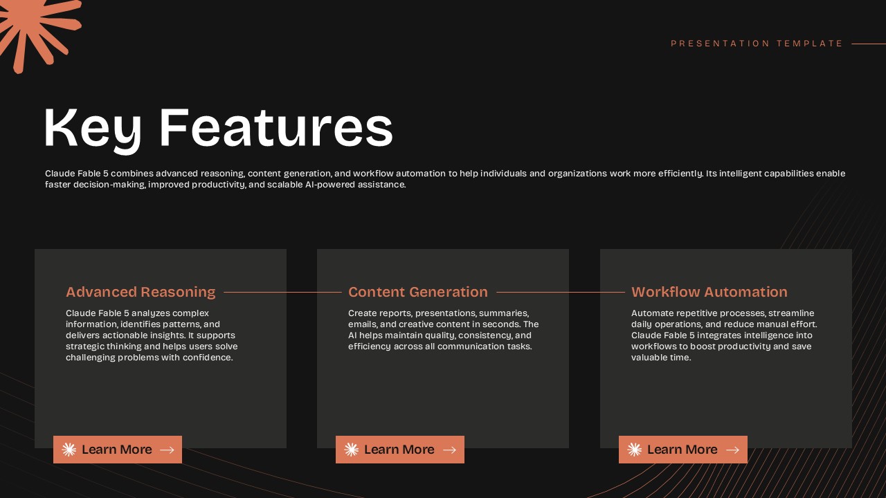 Claude Fable 5 Template - Performance slide to present key AI metrics and credibility data