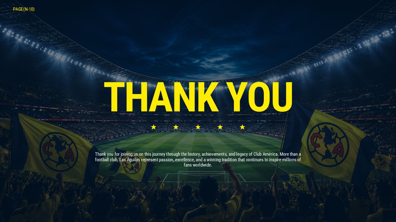 Club America Thank You Slide - Closing presentation slide with navy blue and gold sports design
