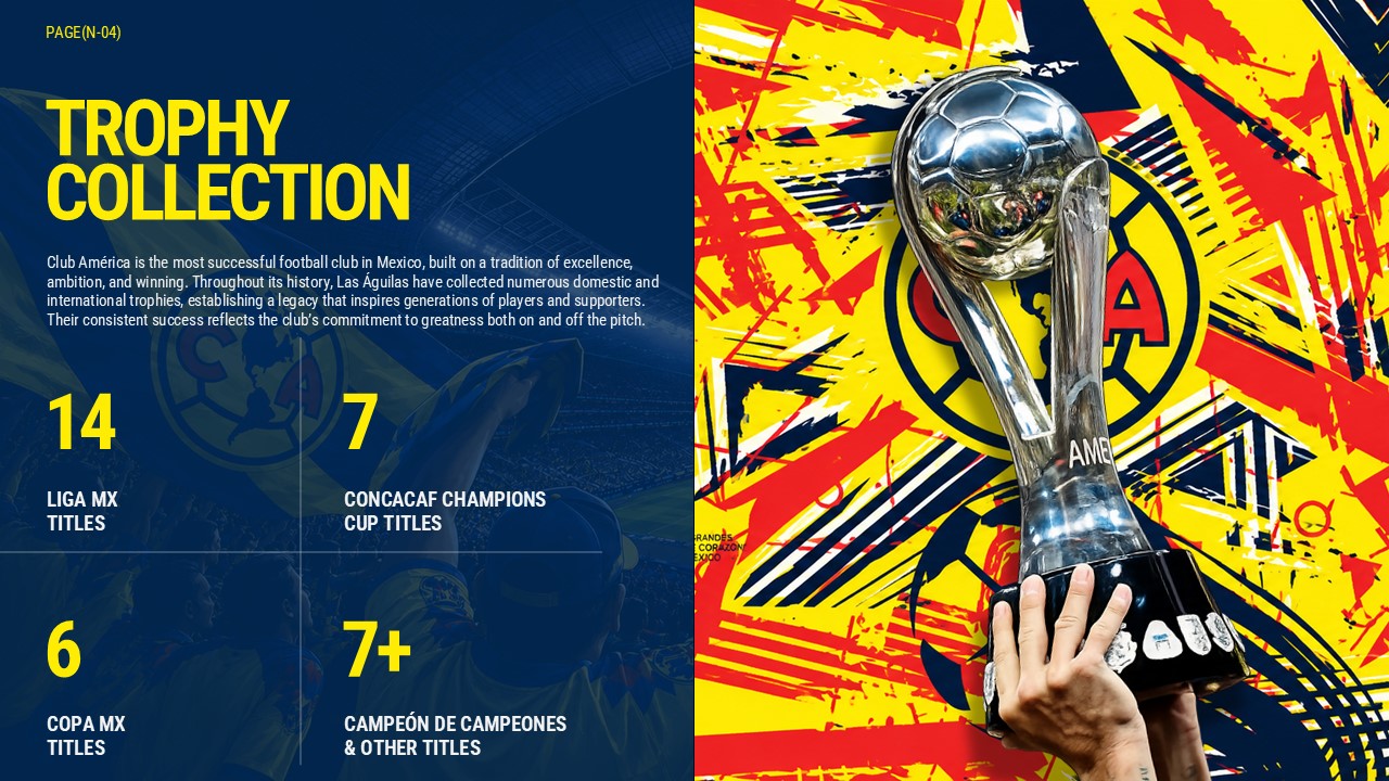 Club America Trophy Collection Slide - Bold statistics grid showing Liga MX and CONCACAF titles