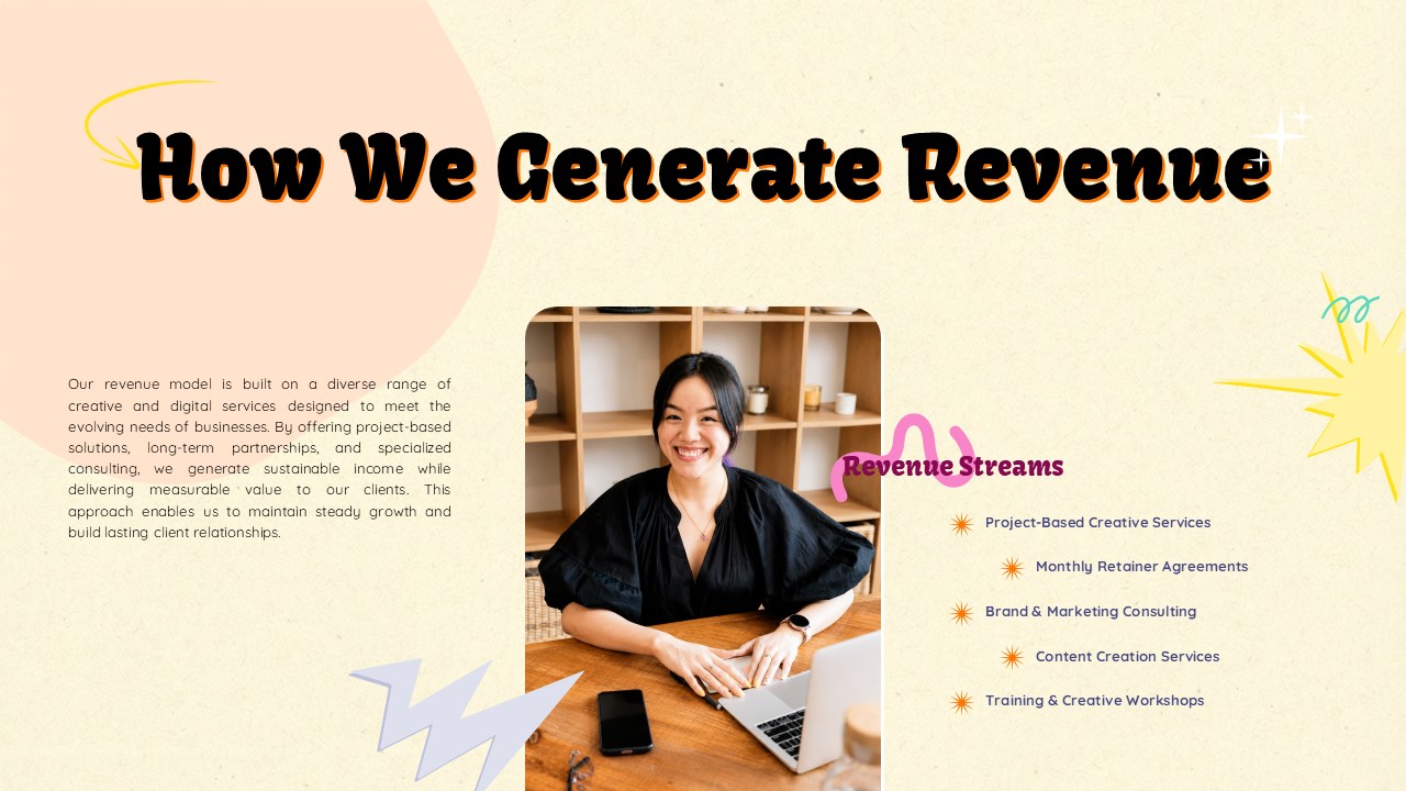Creative Business Revenue Template - Professional workspace photo with comprehensive revenue stream breakdown