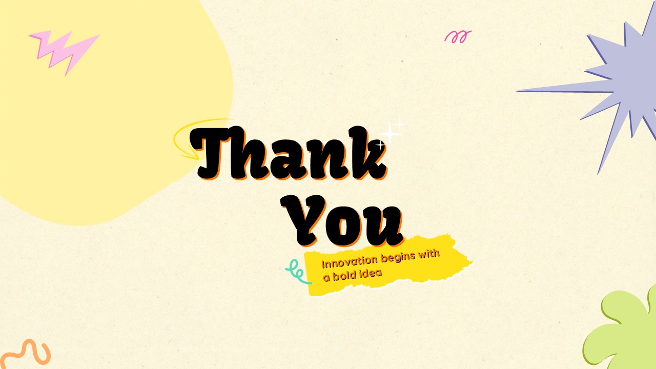 Creative Business Thank You Template - Clean closing slide with innovation tagline and signature organic design elements