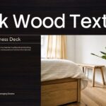Dark Wood Texture Furniture Business Deck - Cover slide with bold white title, Scandinavian bedroom photo, and presenter details
