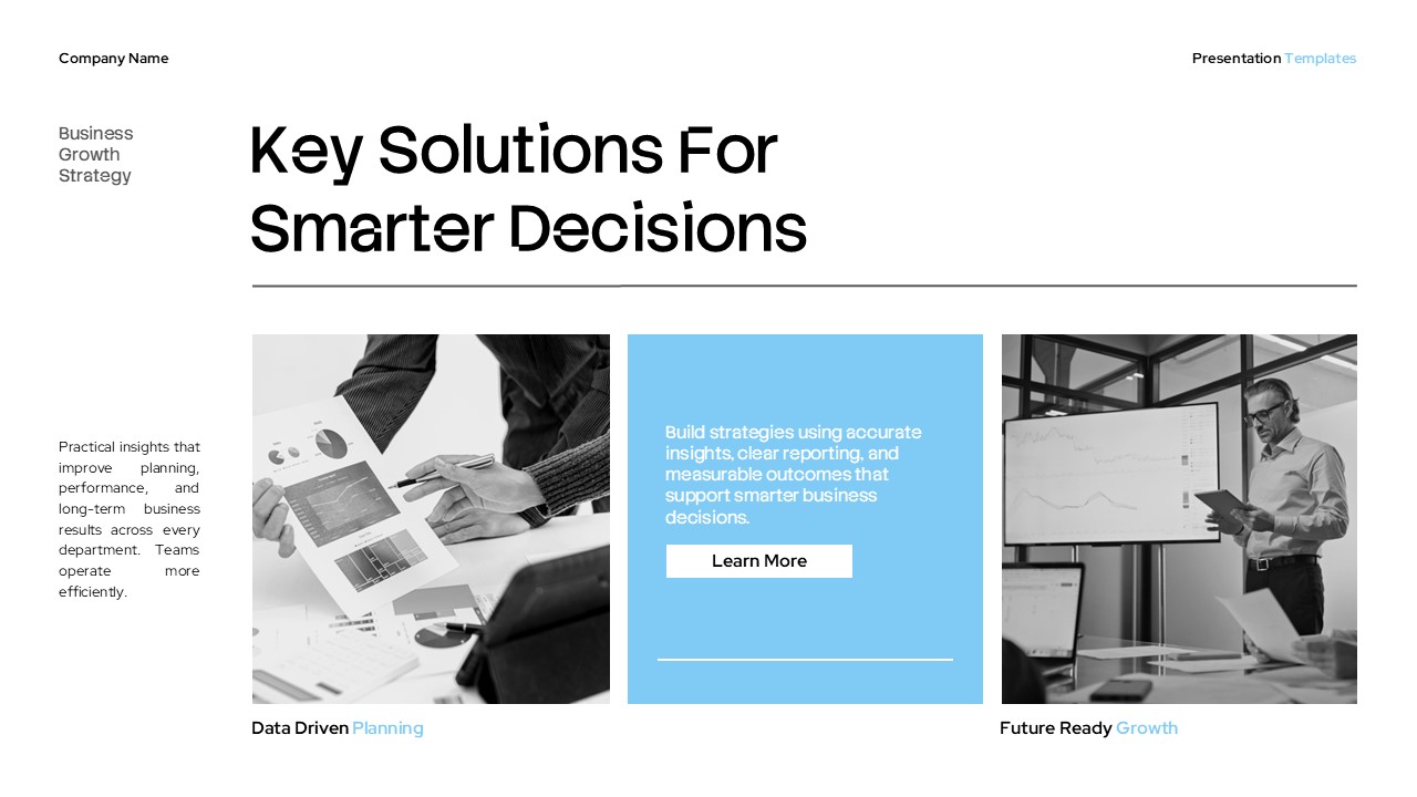 Data Analysis Template - Key solutions slide to present data-driven decision making services and offerings