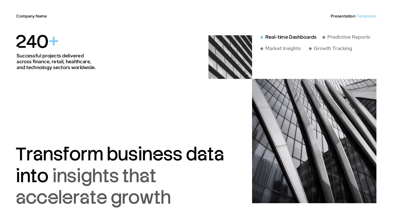 Data Analysis Template - Project statistics slide to highlight successful deliveries and service offerings
