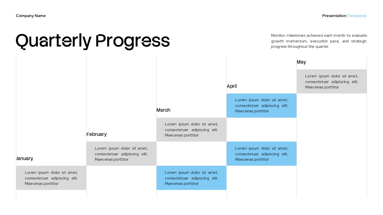 Data Analysis Template - Quarterly progress slide to visualize project milestones and sequential achievements