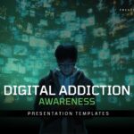 Digital Addiction Awareness Template - cinematic cover slide with screen vortex, bold white title, and green accent subtitle