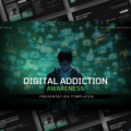 Digital Addiction Awareness Template - multi-slide fan mockup with dark cyberpunk aesthetic and teal-green accents