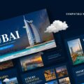 Dubai Theme Template - Professional presentation overview with navy blue design and cloud elements