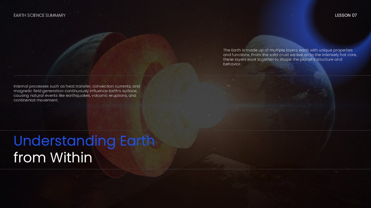 Earth Structure Diagram Template - conclusion slide with large translucent Earth cross-section visualization