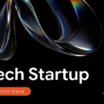 EdTech Startup title slide presenting clean branding with iridescent 3D graphics and presenter credentials layout