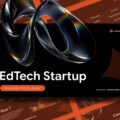 EdTech Startup template cover showcasing prismatic 3D ribbons against black backdrop with investor pitch deck branding