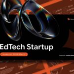 EdTech Startup template cover showcasing prismatic 3D ribbons against black backdrop with investor pitch deck branding