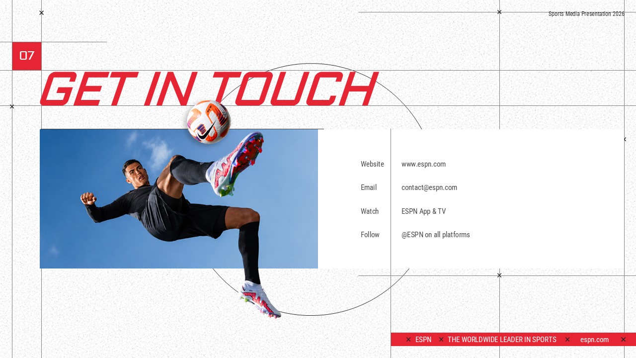 ESPN Contact Slide - Get in touch with website and social info
