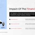 Financial Crisis Impact Slide - Illustrated falling figure with red arrows beside recession, unemployment, and confidence loss points
