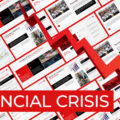 Financial Crisis Presentation Template - Bold red and black preview collage with dramatic 3D downward arrow