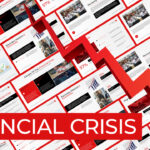 Financial Crisis Presentation Template - Bold red and black preview collage with dramatic 3D downward arrow
