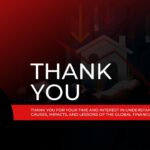 Financial Crisis Thank You Slide - Cinematic black closing slide with red glow and bold centered thank you message