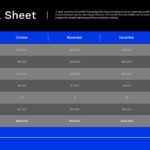 Financial Sheet Google Slides PowerPoint Template - dark theme dashboard with blue accents and financial data table