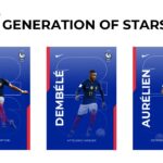France Football Team Player Profiles Template - Trading-card style grid spotlighting Mbappé, Dembélé, and Aurélien