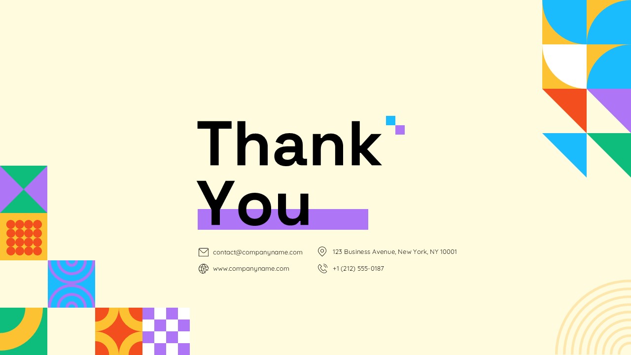 Geometric Style Thank You Template - Closing slide to end your presentation and share contact details