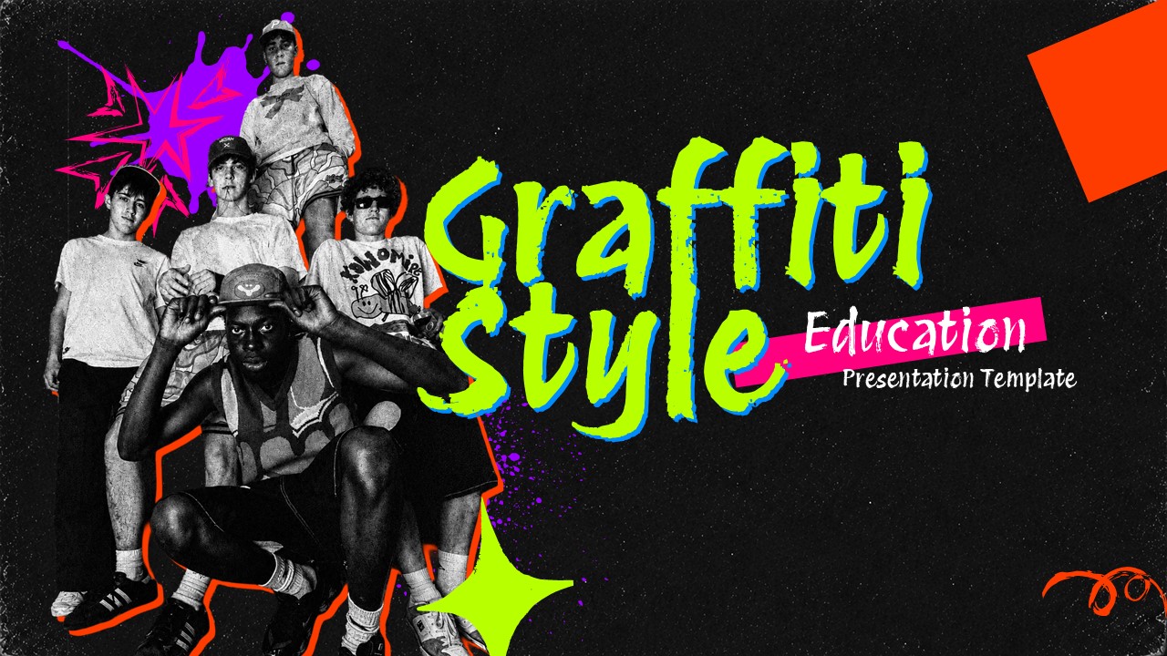 Graffiti Style Template - Cover slide with neon title text, street art aesthetic, and youth culture photography