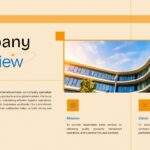 Import Export Business Plan Template - company overview slide with modern office building and mission vision sections