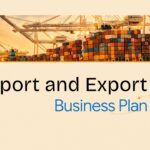Import Export Business Plan Template - cover slide with container port image and blue geometric logo