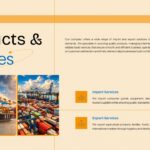 Import Export Business Plan Template - products services slide with container ships and import export sections