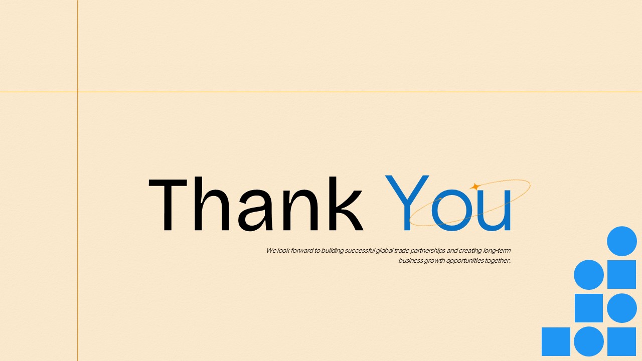 Import Export Business Plan Template - thank you slide with clean design and blue geometric logo