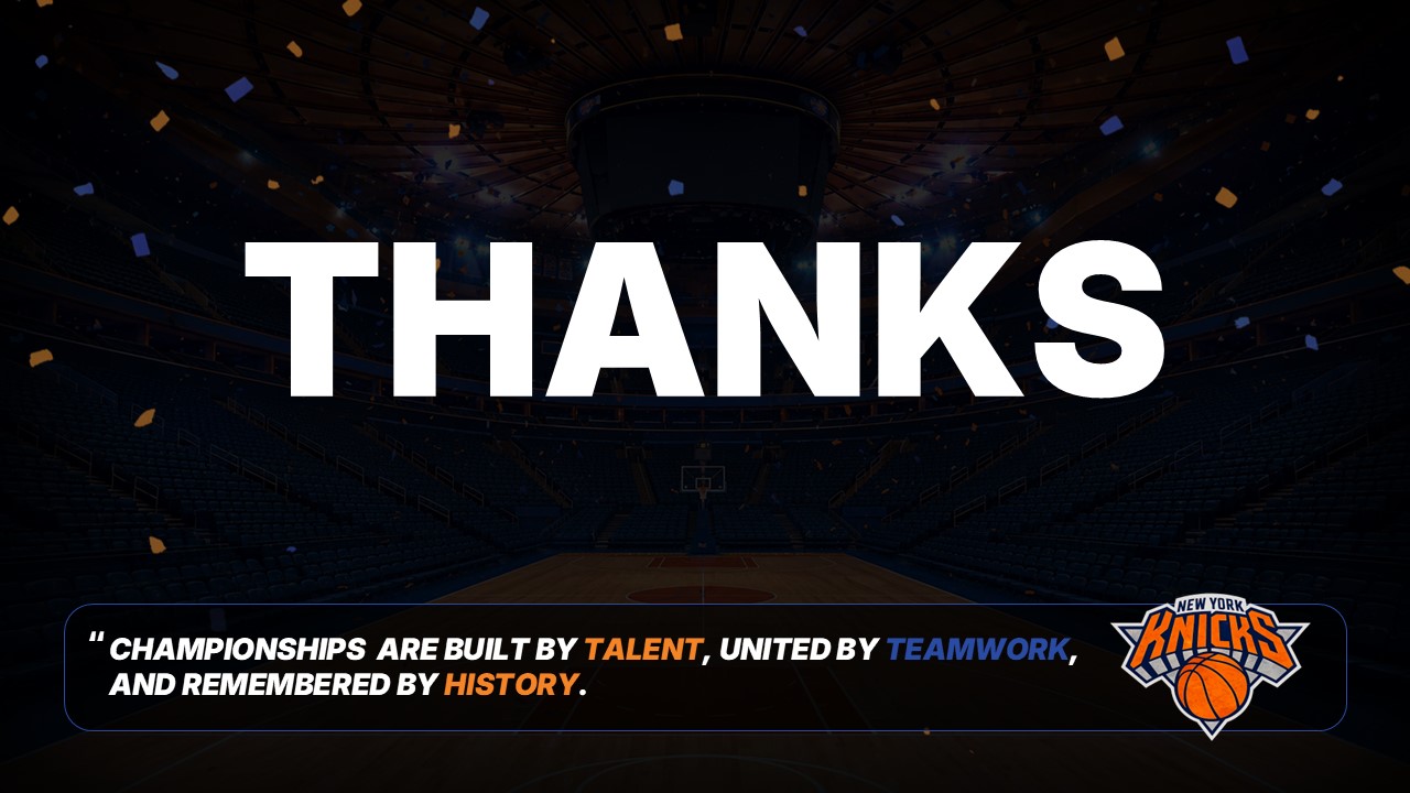 Knicks Parade Template - Thank you slide to conclude championship presentations with inspirational message