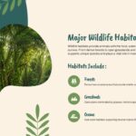 Major Wildlife Habitats Template - three circular animal portraits of lion, panda, and whale with handwritten captions on cream