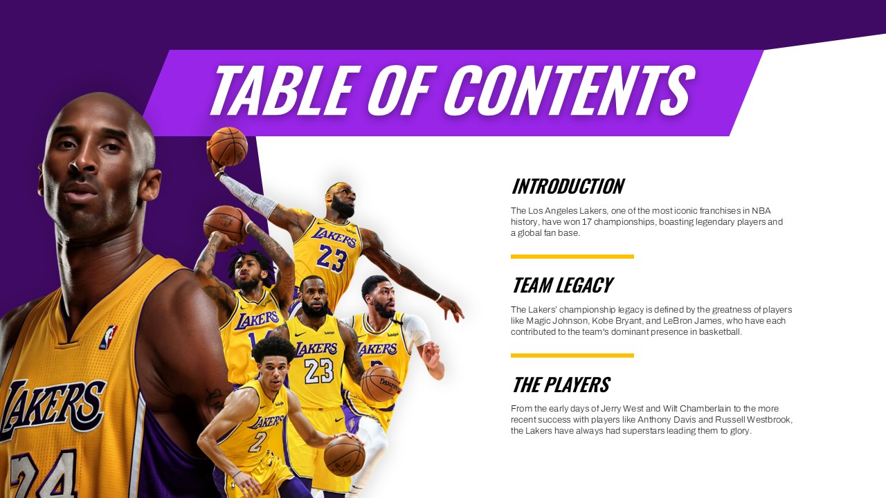 Lakers Template - Introduction slide to provide detailed overview of your Lakers presentation content