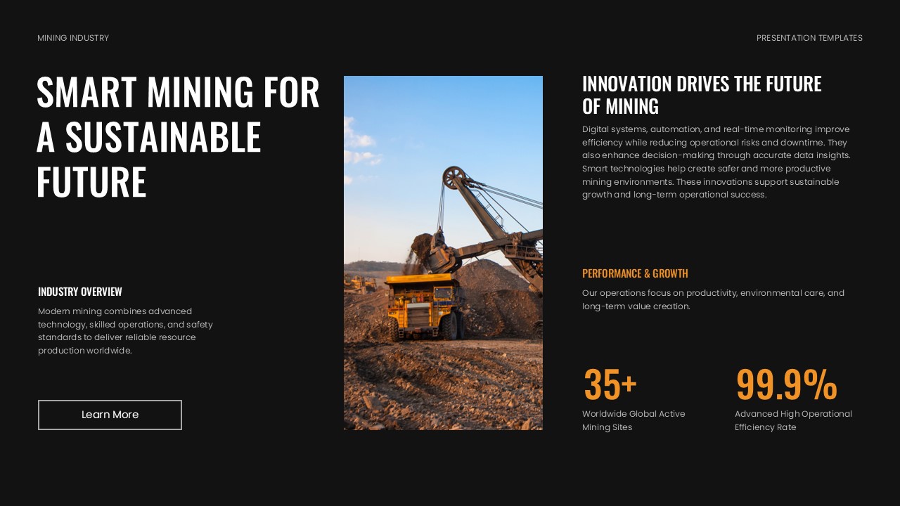 Mining Template - Sustainability slide with dragline excavator