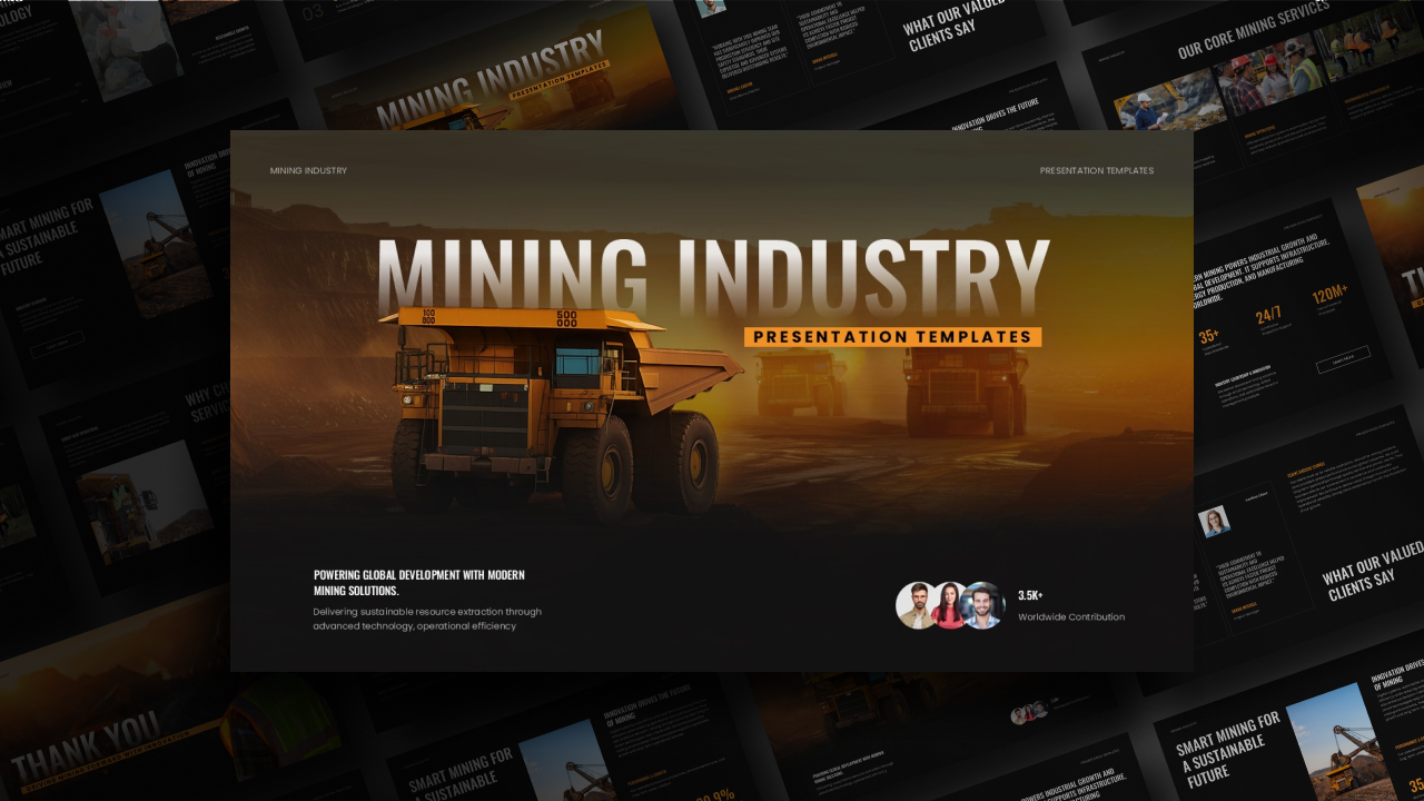 Mining Industry PowerPoint Template - Cover slide with dump truck
