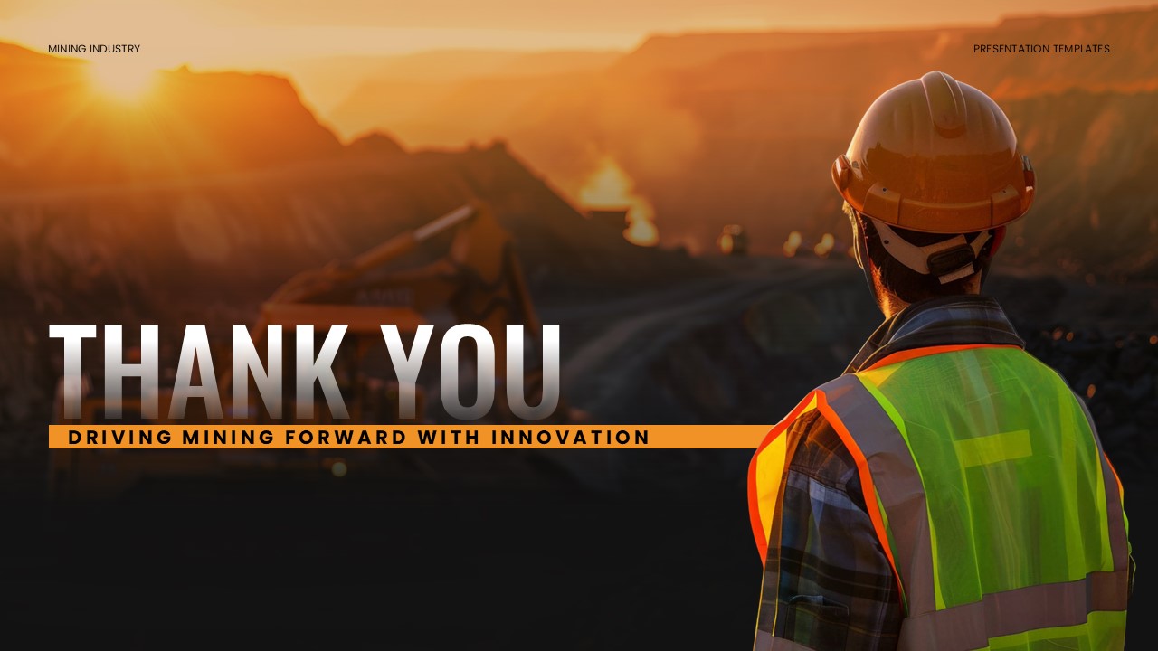 Mining Template - Thank you slide with worker silhouette at sunset