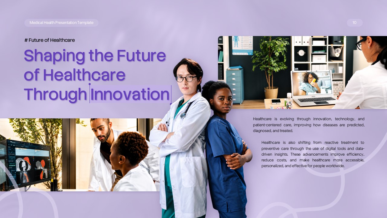 Medical Health Template - Multiple healthcare images showcasing innovation shaping the future of medical care