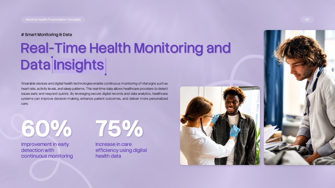 Medical Health Template - Healthcare team paired with 60% and 75% statistics for monitoring and data efficiency