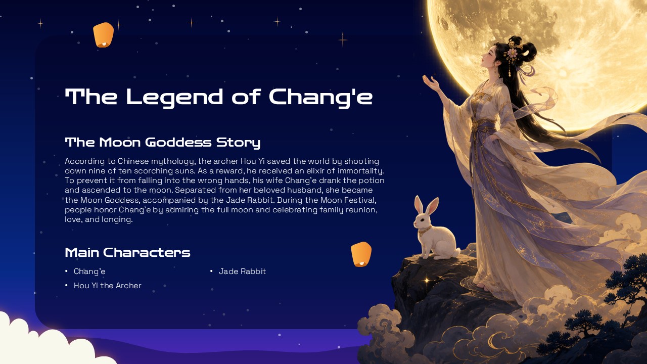 Moon Festival Chang'e Legend - Ethereal moon goddess artwork with white rabbit against luminous full moon backdrop