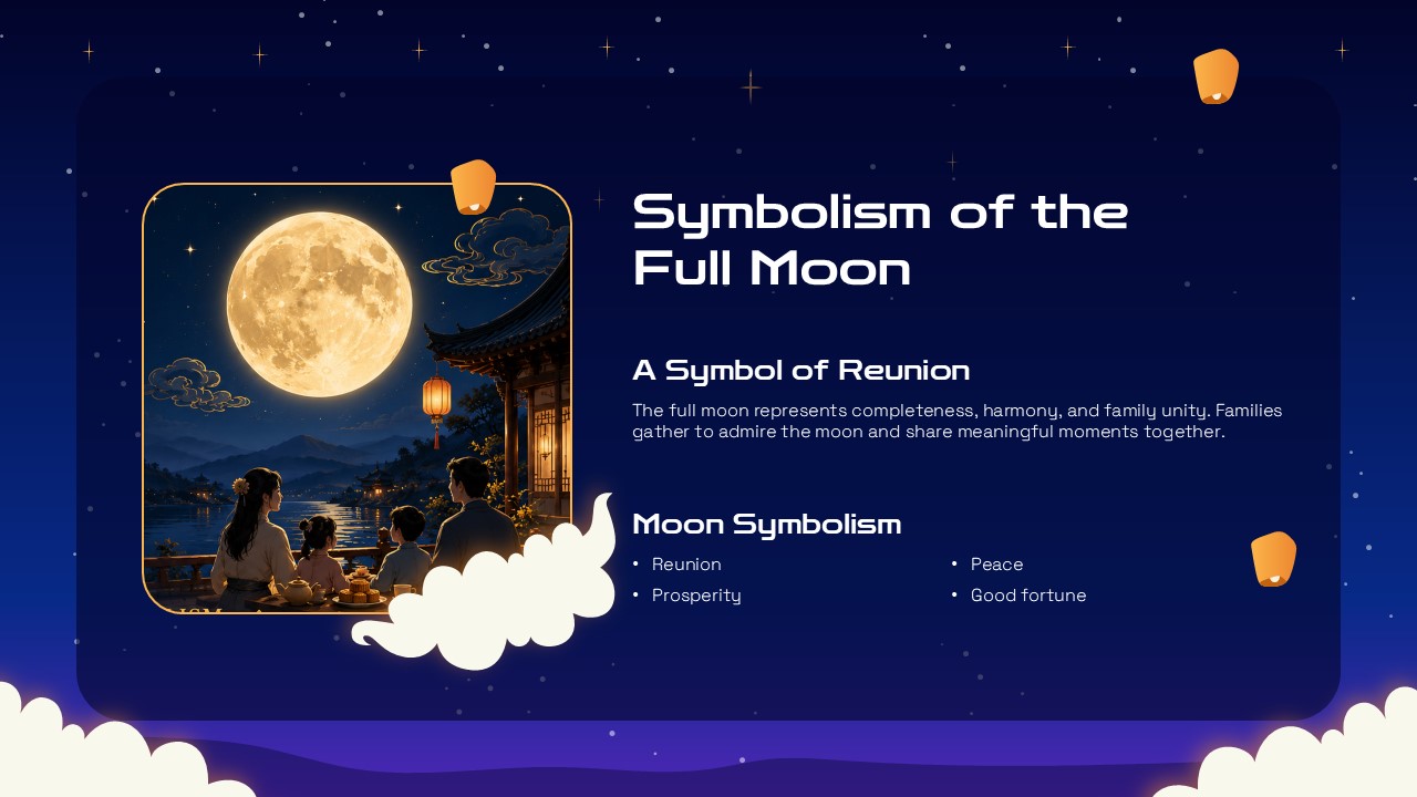 Moon Festival Symbolism - Family reunion scene at moonlit pavilion illustrating unity and prosperity meanings
