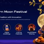 Moon Festival Modern - Contemporary family sharing mooncakes with digital elements and eco-friendly celebration icons