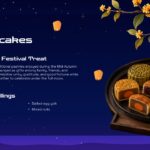 Moon Festival Mooncakes - Ornate traditional pastries displayed on wooden plate with flowering branch decorations