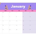 Monthly Calendar Template - Vibrant January 2027 planner with purple header, pink day labels, and a side notes panel