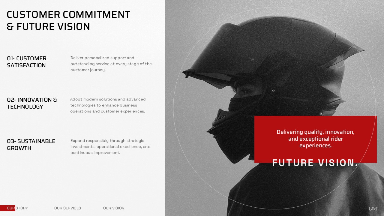 Motorcycle Shop Business Plan - thank you closing slide with aerial Ducati racing photo and red tagline stripe