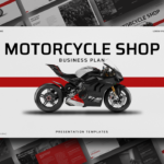 Motorcycle Shop Business Plan Template - cover slide with Ducati hero image and bold red horizontal stripe